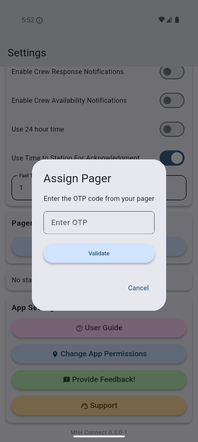 Entering the OTP code
